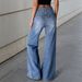 Women's Vintage Split Hem Blue Jeans - High Waisted Wide Leg & Flared Trousers (Mid Blue, S-XL)_mkmklike.com