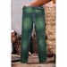 Men's Slim Fit Jeans Emerald Green Washed Casual Versatile Trousers Spring Fashion Elastic_mkmklike.com