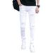 Men's White Skinny Jeans Ripped Stretchy Slim Fit Casual Long Pants Style Summer Trendy Denim_mkmklike.com