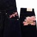Retro Trendy Jeans Women's Casual Trousers Harajuku Cherry Blossom Embroidery Millennium Fashion_mkmklike.com
