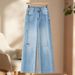 Light Blue Ripped Wide Leg Jeans Street Style High Waisted Slimming Trendy Straight Leg Trousers For Women Summer Commuting_mkmklike.com