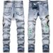 Men's Distressed Slim Fit Jeans With Graffiti & Splash Paint Design - Street Style Casual Tapered Pants For Teens & Young Adults_mkmklike.com