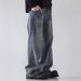 Men's Clothing Men's Straight Leg Cargo Jeans Loose Fit Wide Leg Washed Casual Trousers American Style Vibe Trendy Versatile_mkmklike.com