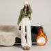 White Narrow Wide-leg Jeans Women, Fleece-lined, High-waisted, Slimming, New Autumn/winter 2025 Model, Straight Pants_mkmklike.com