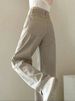 K Women's Trousers, Pear-shaped Figure, Women's Khaki High-waisted Straight-leg Jeans, Large Size Loose_mkmklike.com