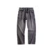 Vintage Washed Gray Denim Jeans For Men - Classic Straight Leg With Distressed Details (Sizes 28-40, American Retro Style)_mkmklike.com