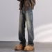 Autumn New Jeans Men's Fit Straight Tube Loose Trendy Brand American Retro Double Craft Washed Middle Waist Youth Large Size Clothes Decoration_mkmklike.com
