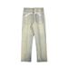 LKTM Men's Clothing#Yellow Mud Dyed Vintage Washed Printed Jeans For Men, High Street European And American Trendy_mkmklike.com