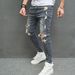 2023 Men's Slim Fit Jeans Knee Wear Stretch Casual Midweight Wide Leg Pants Black Blue mid Waist Machine Washable_mkmklike.com
