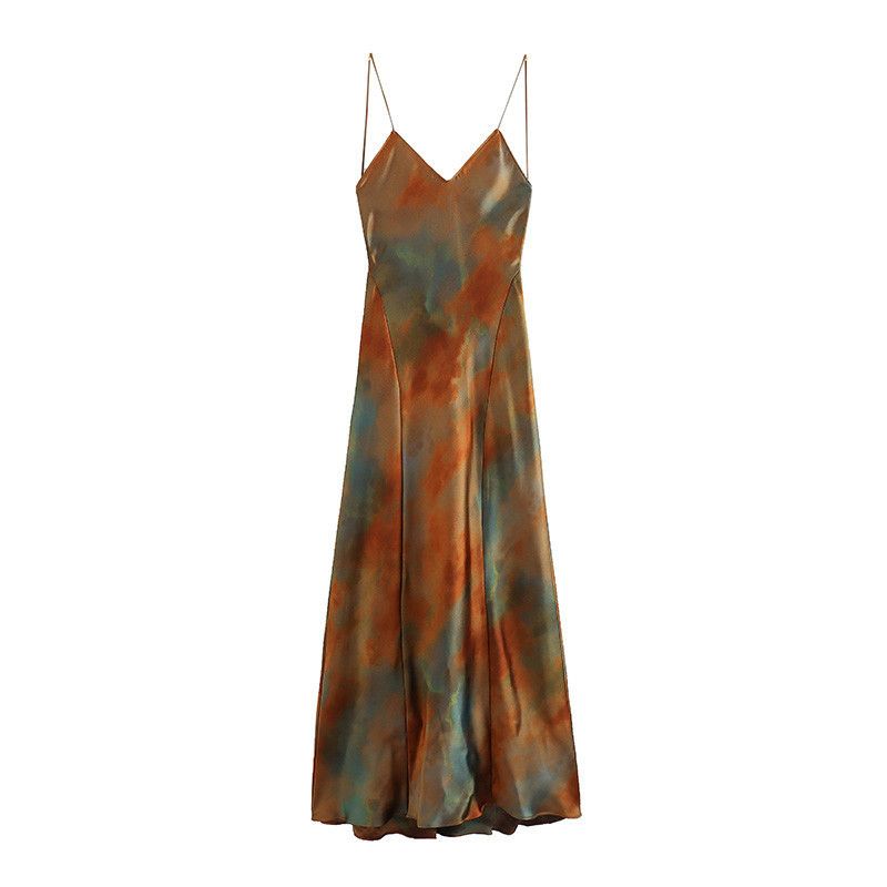Women's clothing style sleeveless tie-dye waisted medium-length suspender dress female 8025438_mkmklike.com