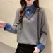 Chicco Spliced Denim Shirt Collar Two-Piece Sweater 2025 Spring New Loose Pullover Knitted Long Sleeve Women_mkmklike.com