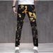 2023 Autumn New Men's Jeans Gold Print Trendy Slim Fit Stretch Skinny Mid-Waist Floral Pants_mkmklike.com