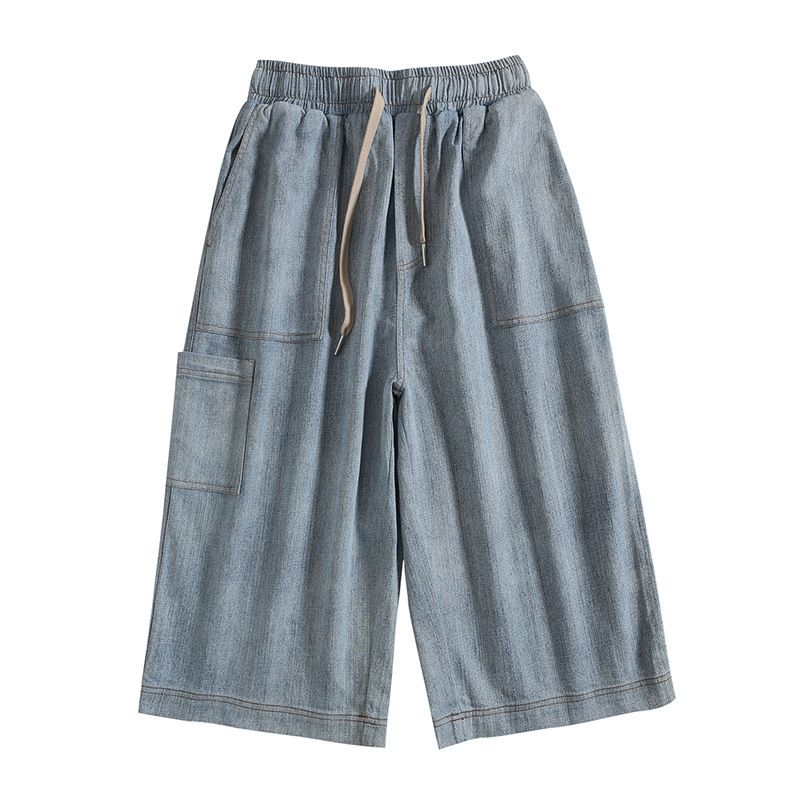 Men's Clothing Denim Shorts Summer Loose Straight Tube Wide Leg Cropped Pants Workwear Casual Versatile Pants_mkmklike.com