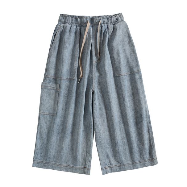 Men's Clothing Denim Shorts Summer Loose Straight Tube Wide Leg Cropped Pants Workwear Casual Versatile Pants_mkmklike.com