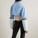 Women's Casual Fashion Short Denim Jacket Color Block Belted Baseball Jacket Indigo Blue Solid_mkmklike.com