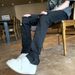 Black Ripped Jeans for Men High Street Style Slimming Straight Leg Loose Fit Zipper American Streetwear Vibe Design_mkmklike.com