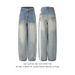 Men's Style Washed Embroidered Whiskered Jeans New Style Dancing Striped Patchwork Wide Leg Straight Trousers_mkmklike.com