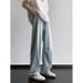 Light Blue Men's Distressed Jeans Retro Washed Loose Fit plus Size Straight Wide Leg Unique Style_mkmklike.com
