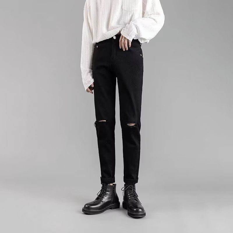 Black Jeans Men's New Casual Trend Slim Men's Small Feet Elastic Trousers Trend_mkmklike.com