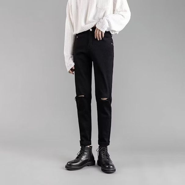 Black Jeans Men's New Casual Trend Slim Men's Small Feet Elastic Trousers Trend_mkmklike.com