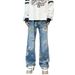 Men's American Style Vibe Printed Jeans Trendy Hip Hop Wide Leg Pants Mid Waist Cotton Spring Autumn Cool Stylish Couple Jeans_mkmklike.com