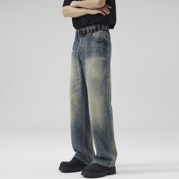 LKTM Wear # Washed With Damaged Mouth, Jeans, Men's Cleanfit, Loose Straight Tube, Broken Hole, Long Pants Ffe_mkmklike.com