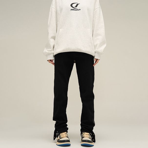 Nordmann European American High Vibe Men's Jeans With Design Sense, Buttoned And Split Pants, Loose Straight-Leg Street Style_mkmklike.com