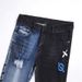 Men's Clothing Men's Light Blue Distressed Jeans With Color-Block Panels, Stretch Slim Fit Pants With Printed Design_mkmklike.com