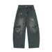 Punk Vintage Washed Scimitar Jeans For Men, Deconstructed Patchwork Multi-Pocket Design, Workwear Style Long Pants,_mkmklike.com
