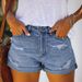 Women's Clothing Women's Elastic Mid Waist Denim Shorts With Holes_mkmklike.com