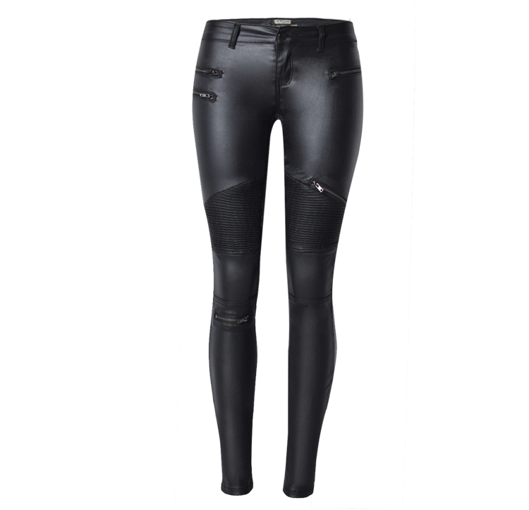 Women's Faux Leather Paneled Skinny Jeans | Edgy Zipper Detail | Stretch Denim For A Bold Biker Look_mkmklike.com