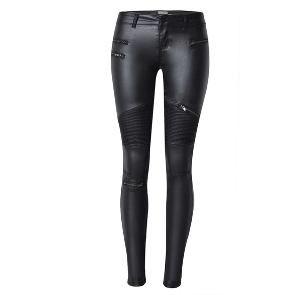 Women's Faux Leather Paneled Skinny Jeans | Edgy Zipper Detail | Stretch Denim For A Bold Biker Look_mkmklike.com