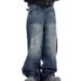American Niche Design Washing Water Ripple Ripped Blue Jeans Men's And Women's Trend Ruffian Handsome Splicing Straight Casual Pants_mkmklike.com