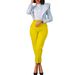 Women's clothing plus size fashion temperament casual slim high waist trousers solid color African professional pants_mkmklike.com