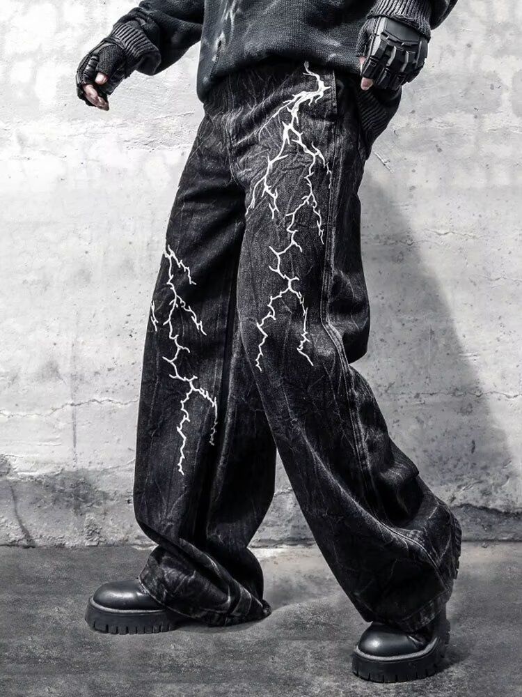 Men's Clothing Fashion High Street Washed Embroidered Denim Trousers Retro Jeans Style Distressed Straight_mkmklike.com