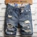 Men's Clothing Summer Vintage Ripped Short Jeans Streetwear Fashion Straight Slim Fit Denim Shorts_mkmklike.com