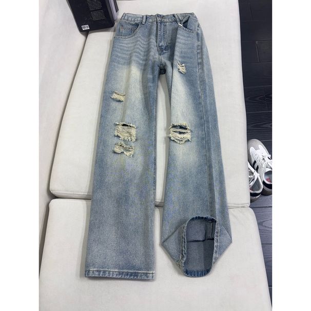 Unisex High Street Style Retro Distressed Jeans Loose Fit Slimming Straight Leg Slightly Flared Pants_mkmklike.com