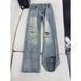 Unisex High Street Style Retro Distressed Jeans Loose Fit Slimming Straight Leg Slightly Flared Pants_mkmklike.com