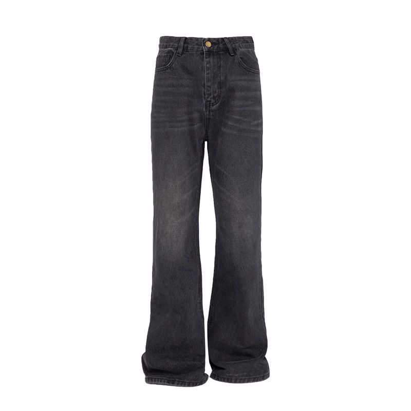 Vintage Black Distressed Jeans For Men - High Street Fashion Slim Fit Flared Casual Pants With Retro Wash Effect_mkmklike.com