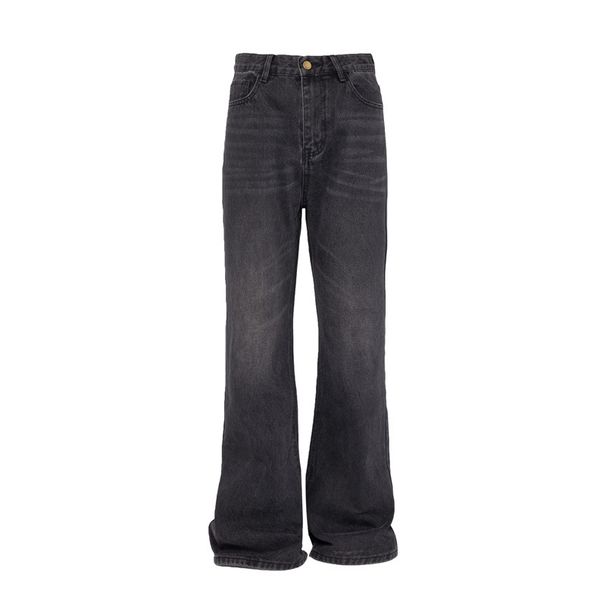 Vintage Black Distressed Jeans For Men - High Street Fashion Slim Fit Flared Casual Pants With Retro Wash Effect_mkmklike.com
