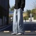 Washed Denim Jeans – Vintage Fade Straight Leg Pants For Men, Relaxed Fit With Drawstring Waist (Retro Blue/Black Grey/Smoke Grey)_mkmklike.com