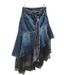 Asymmetrical Denim Midi Skirt With Lace Trim & Detachable Scarf Belt – High-Low Hem A-Line Skirt (S-XXL)_mkmklike.com