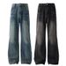 Men's Black Washed Straight Leg Jeans – High Street Drop Crotch Relaxed Fit (M-XXXL, Black/Blue)_mkmklike.com
