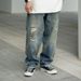 Men's Clothing Men's Wear | 24SS Japanese Retro Hand Washed Cat Whiskers, Oil Stains, Ripped, Heavy Washed Loose Selvedge Jeans For Men_mkmklike.com