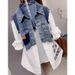 Fashionable Two-Tone Denim Shirt For Women - Stylish Layered Look With Striped & White Contrast Design - Casual Long Sleeve Blouse For Office_mkmklike.com
