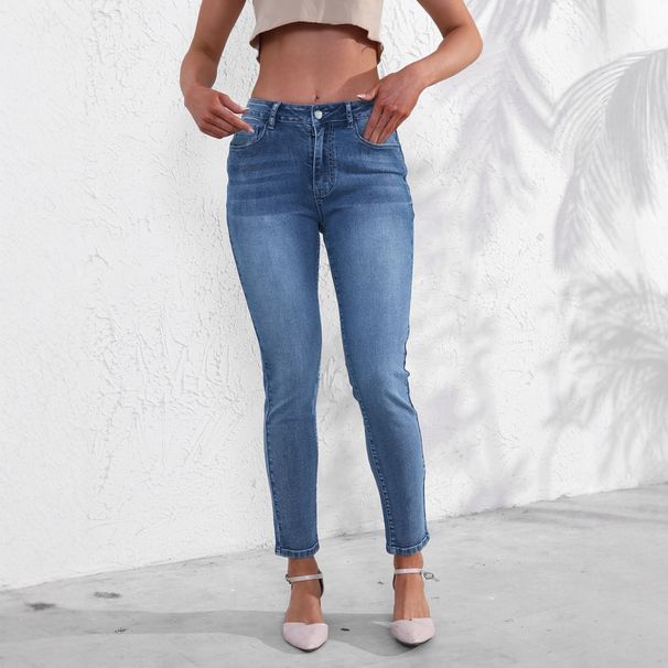Women's Jeans Are Fashionable Versatile, Stretchy Casual Pants, Simple Slimming, Blue Fleece-lined Denim Trousers For_mkmklike.com