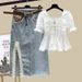 Women's Clothing Suit For Women New French Sweet Chiffon Shirt Denim Skirt Two Piece Suit_mkmklike.com