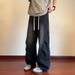 Drawstring Jeans Men's Spring And Autumn American College Style Niche Design Pleated Loose Straight Wide-leg Trousers_mkmklike.com