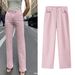 Summer Women's High Waist Straight Leg Pants With Rhinestone Decor - Trendy Streetwear Casual Trousers For Women, Pink (S/M/L)_mkmklike.com