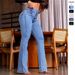 Women's Clothing Elastic Waist High Waist Button Stretch Slim Wide Leg Long Jeans For Women_mkmklike.com
